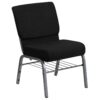 Custom worship chair with thick padded seat and metal book rack – side profile