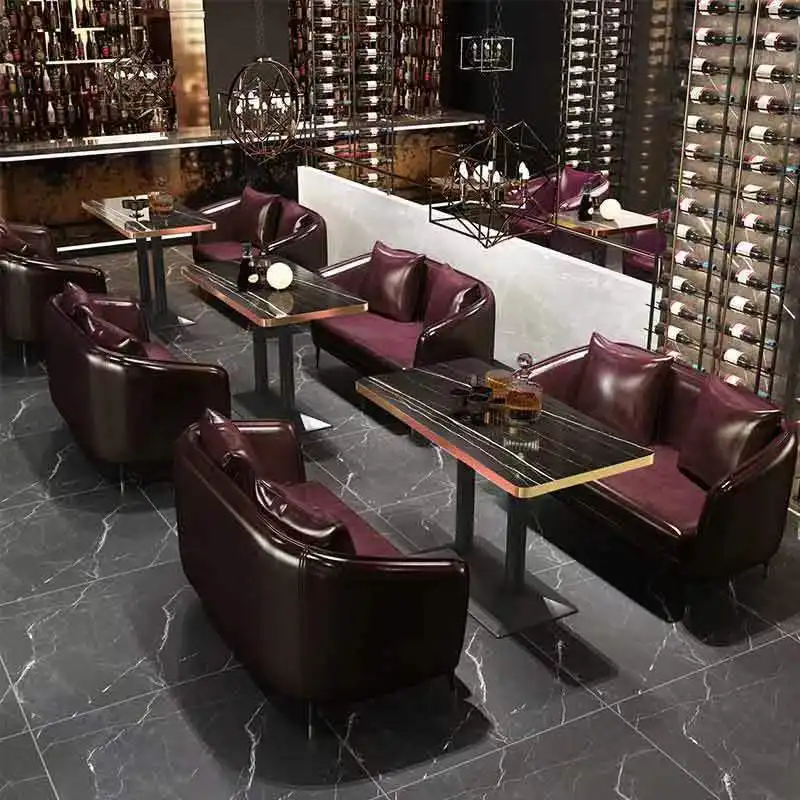 Country Club Seat Bar Booth Seating Bar Chair Leather Double Sofa - Image 2