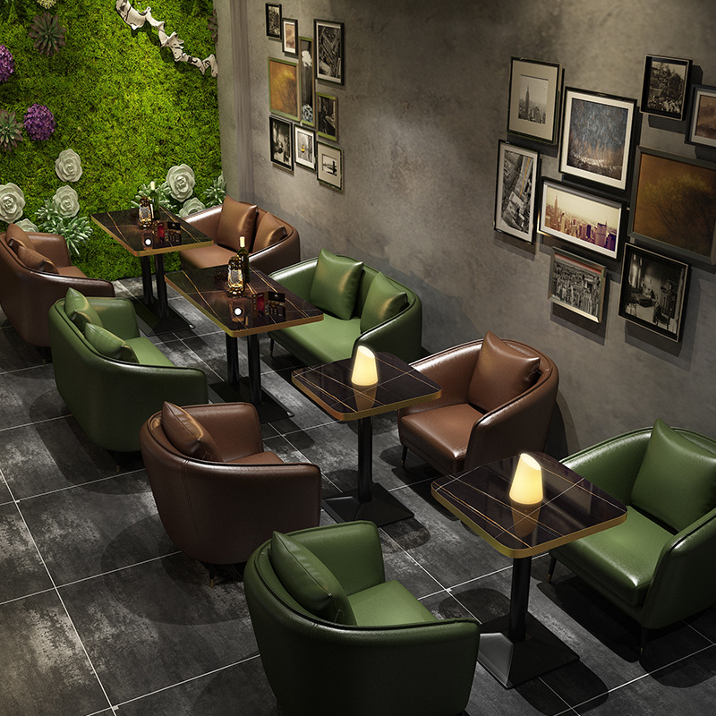 Country Club Seat Bar Booth Seating Bar Chair Leather Double Sofa - Image 6