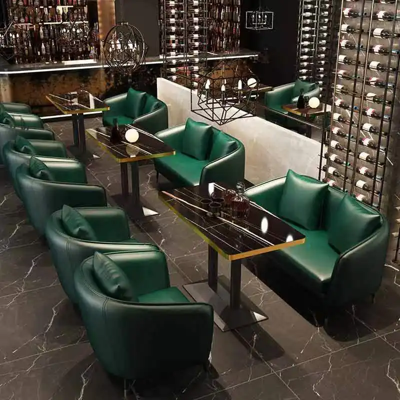Country Club Seat Bar Booth Seating Bar Chair Leather Double Sofa - Image 3