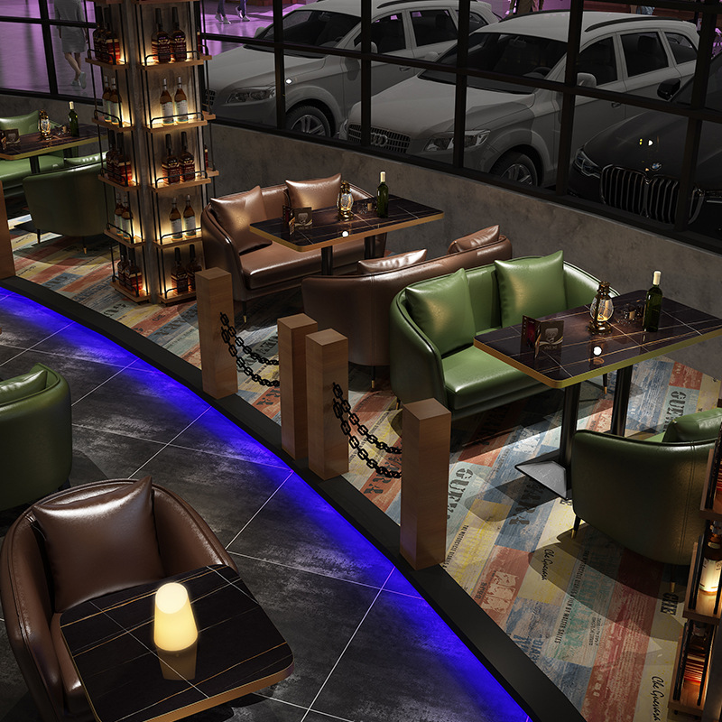 Country Club Seat Bar Booth Seating Bar Chair Leather Double Sofa - Image 4