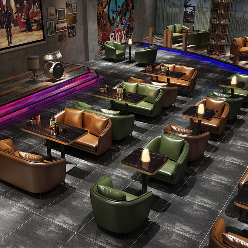 Country Club Seat Bar Booth Seating Bar Chair Leather Double Sofa - Image 5