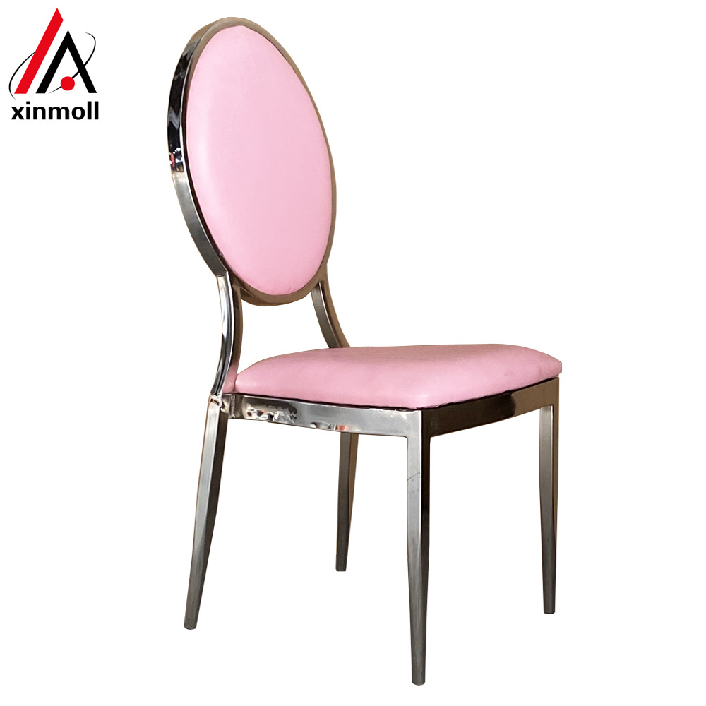 Gold plate chrome round back white pu leather upholstered wedding chairs - Image 4