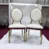 Gold plate chrome round back white pu leather upholstered wedding chairs