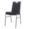 Side angle of luxury banquet chair with metal frame and padded seat