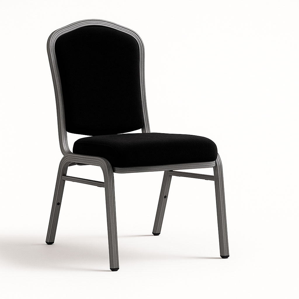 Black banquet chair in velvet with brushed aluminum frame