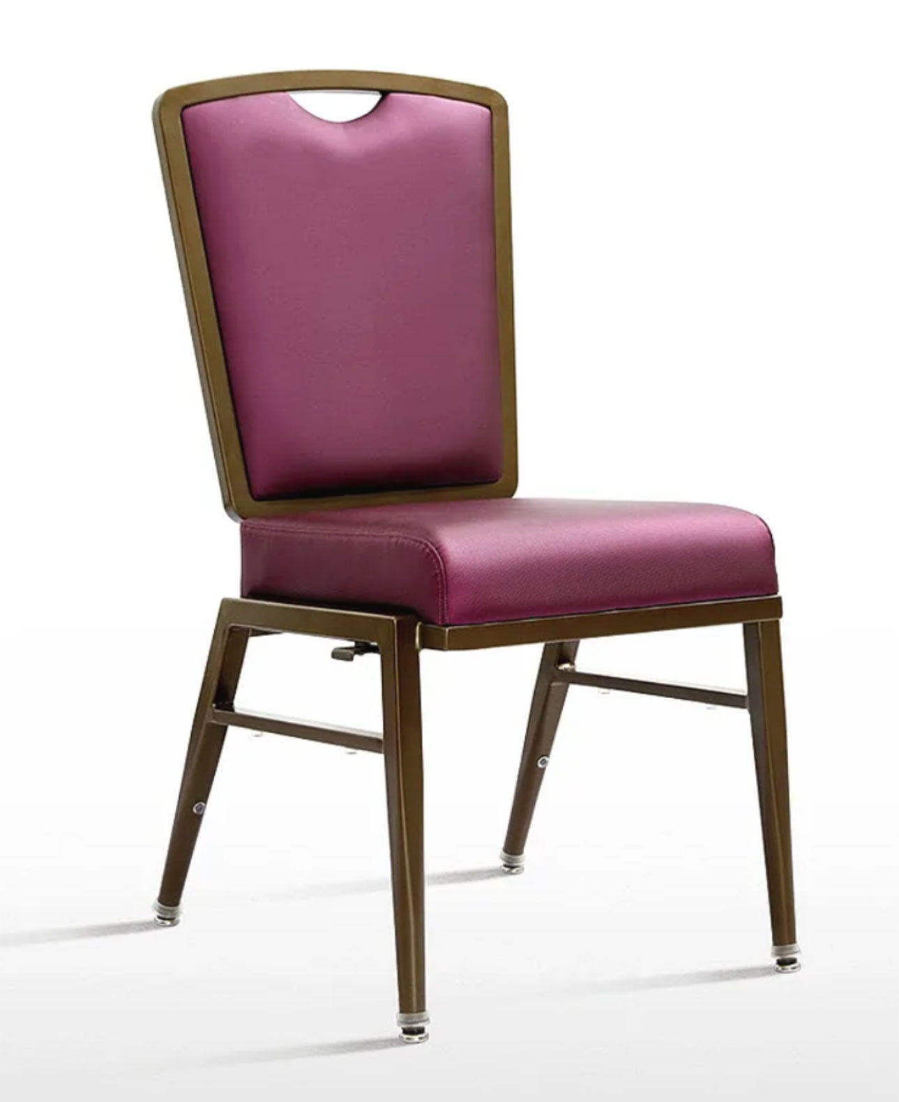 Burgundy aluminum banquet chair with padded vinyl seat and ergonomic flax back