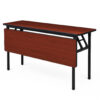 IBM training table with foldable MDF modesty panel and black metal frame – woodgrain laminate finish