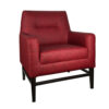 Front view of modern red lounge chair with black aluminum frame