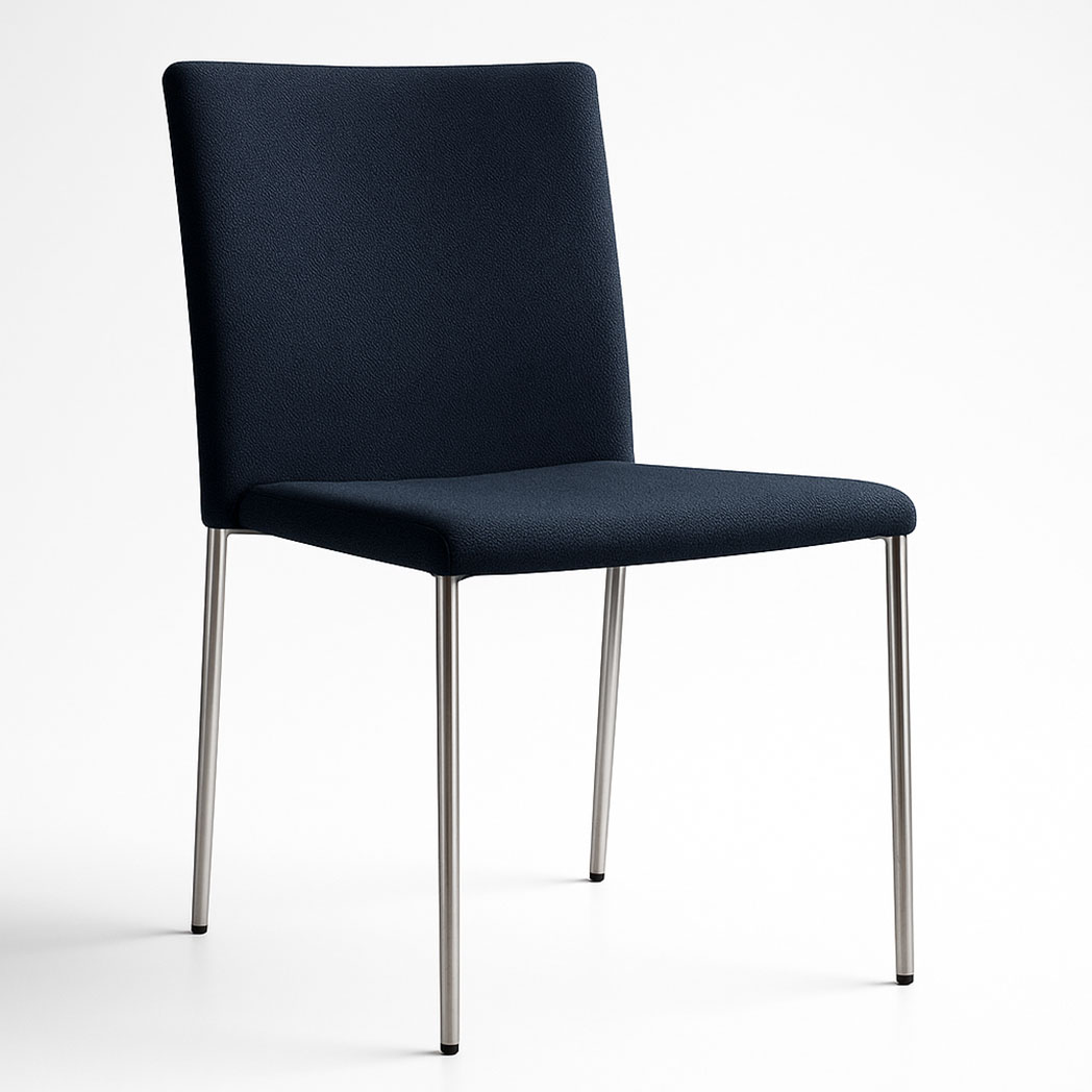 Navy upholstered armless banquet chair with stainless steel legs from Vero Series