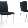 Front and rear view of armless steel banquet chair with navy upholstered seat and back from the Vero Series