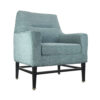 Teal fabric aluminum lounge chair with black legs in angled side view