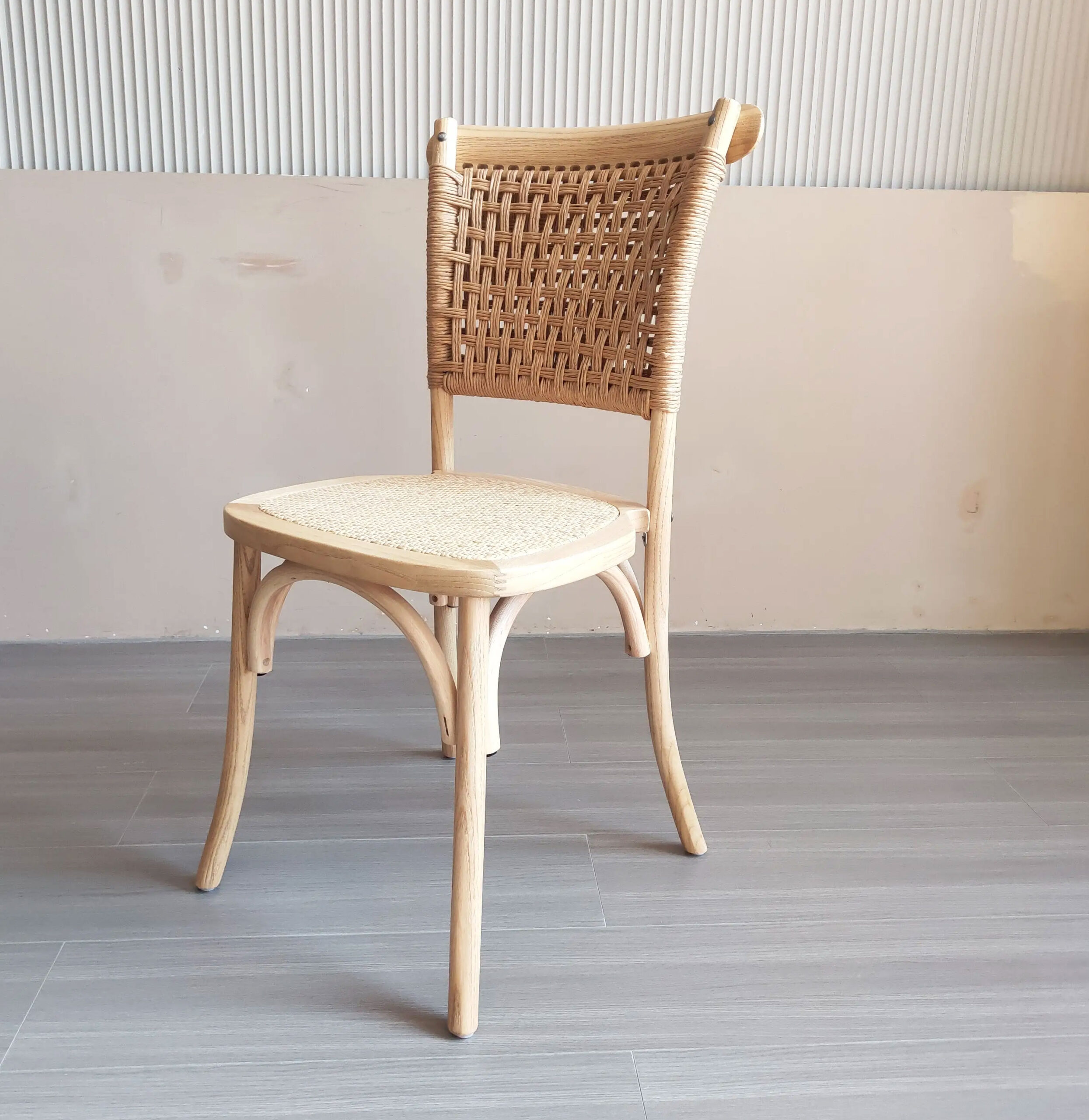 Bresco Loop-Back Rope Chair – Stackable Beech Frame with Rattan Seat - Image 3