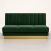 Three-seat green velvet booth with gold stainless steel base and tufted back