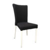 Modern upholstered chair in black with matte white legs, front angle