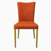 High-back chair in burnt orange fabric and golden legs, front view