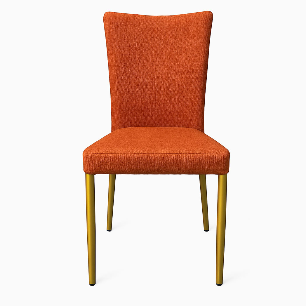 High-back chair in burnt orange fabric and golden legs, front view