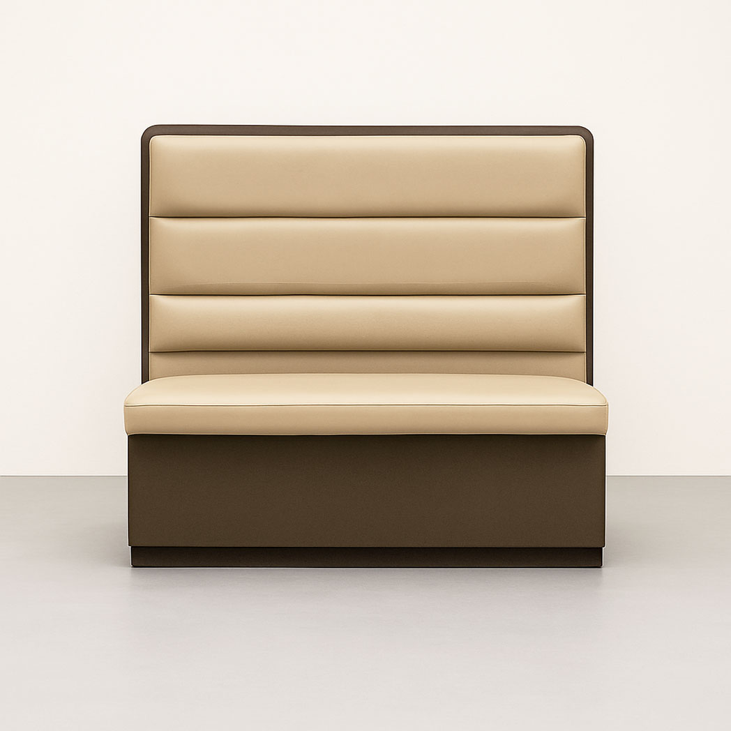 Single straight booth seat in ivory PU leather with vertical backrest