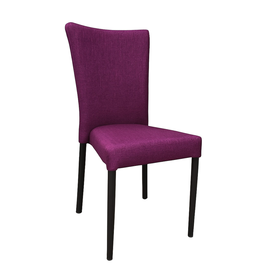 Front angled banquet chair in purple fabric and black legs