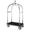 Mirror Chrome Bellman Luggage Trolley – Hotel Cart with Shiny Finish and Black Carpet Platform