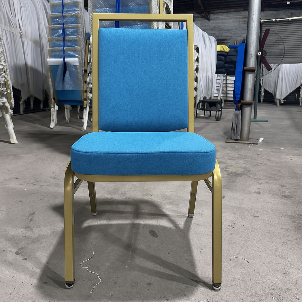 Valenza Series – Elegant Stackable Banquet Chair with Blue Upholstery, Steel Frame & Metal Glides for Hotel and Event Seating - Image 3