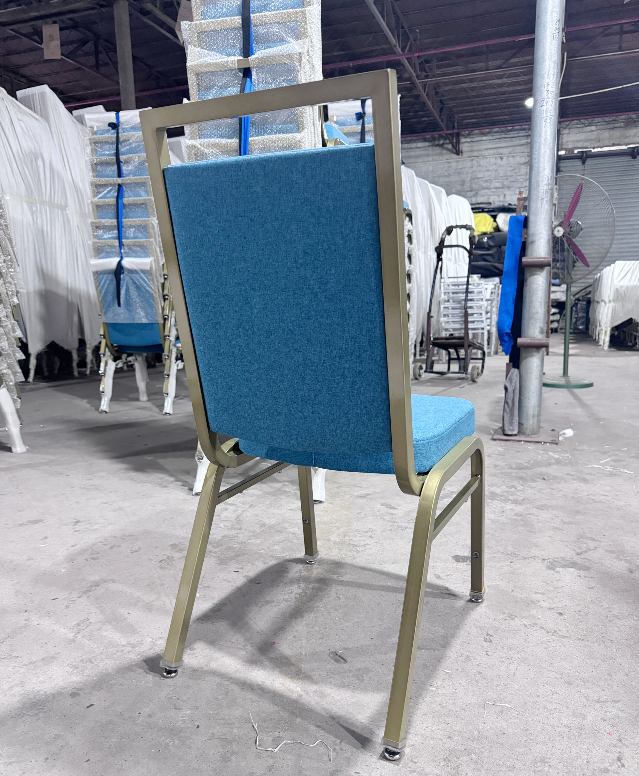 Valenza Series – Elegant Stackable Banquet Chair with Blue Upholstery, Steel Frame & Metal Glides for Hotel and Event Seating - Image 4