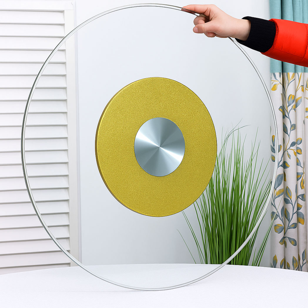 Gold Base Glass Lazy Susan Turntable with Silent Bearing – 12mm Tempered Glass for Banquet Table Use