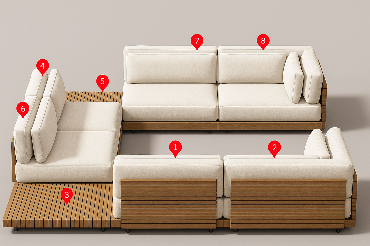 Luxury Outdoor Teak Sofa Set – 8-Seater Weatherproof Patio Sectional with Solid Wood Frame - Image 2