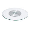 Tempered Glass Lazy Susan Turntable with Silver Aluminum Center – Custom Size for Banquet Dining Tables