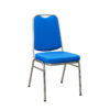 Stackable blue banquet chair with stainless steel square tube frame, suitable for hotel events and banquet halls