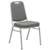 Gray fabric banquet chair with chrome-plated square tube frame and cutout back design
