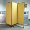 Gold banquet hall partition with folding acoustic panels and caster wheels, movable room divider for hotel and conference space separation