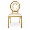 Front View of Rhythm Back Banquet Chair – Gold Aluminum Frame with Padded Seat for Hotel & Banquet Events
