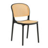 30-degree view of black PP rattan event chair with curved backrest and woven seat