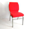 Aluminum church chair with red upholstered seat and back, commercial stackable church seating with metal frame and book rack