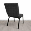 back view of fully upholstered church chair with fabric book pocket and grey textured fabric for worship seating