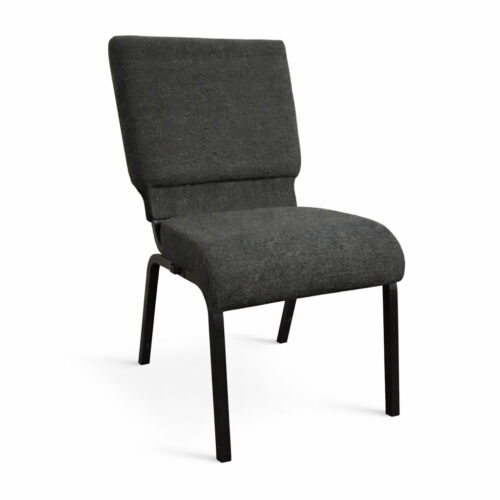 fully upholstered church chair with closed back design and fabric book pocket for worship seating