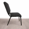 side view of fully upholstered church chair with thick seat cushion and black metal frame for worship seating
