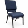 stackable church chair with upholstered fabric seat and metal frame front view