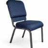 stackable church chair with wrinkle grey metal frame upholstered fabric seat side view