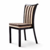 Aurora Curve aluminum dining chair with dark wood-look frame and striped upholstered seat and backrest