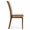 Side view of Aurora Curve aluminum dining chair with striped upholstered seat and backrest for hospitality dining spaces
