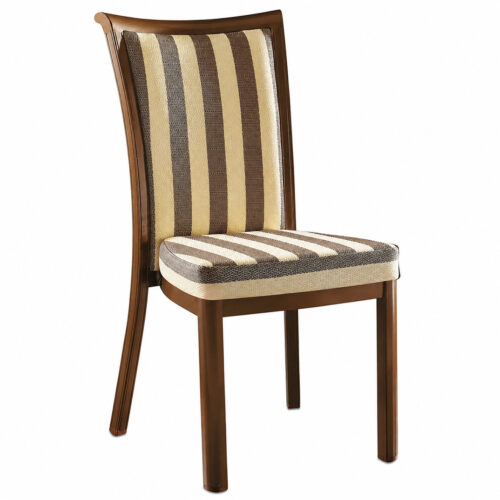 Aurora Curve aluminum dining chair featuring striped upholstered seat and backrest