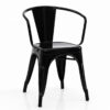 Commercial Tolix dining chair with arms in black powder-coated steel finish for restaurants, cafes, hotels and hospitality seating.