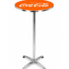 Custom logo orange bar table with aluminum pedestal base for bars hotels and promotional events
