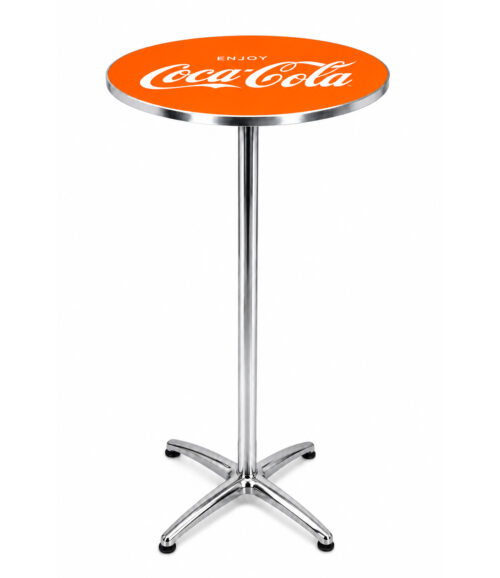 Custom logo orange bar table with aluminum pedestal base for bars hotels and promotional events