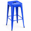 Custom logo Tolix bar stool in vibrant blue finish with branded seat top for restaurants, cafés, bars, events and promotional projects