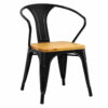 Industrial Tolix armchair with natural oak wood seat and black metal frame for restaurant and hospitality seating