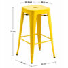 Industrial Tolix bar stool dimension chart showing 76cm height, 42cm footprint and 30.5cm seat dimensions for commercial restaurant and bar seating