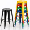 Stackable industrial Tolix bar stools in multiple colors including black, yellow, red, green and blue for commercial restaurants, cafés and hospitality projects